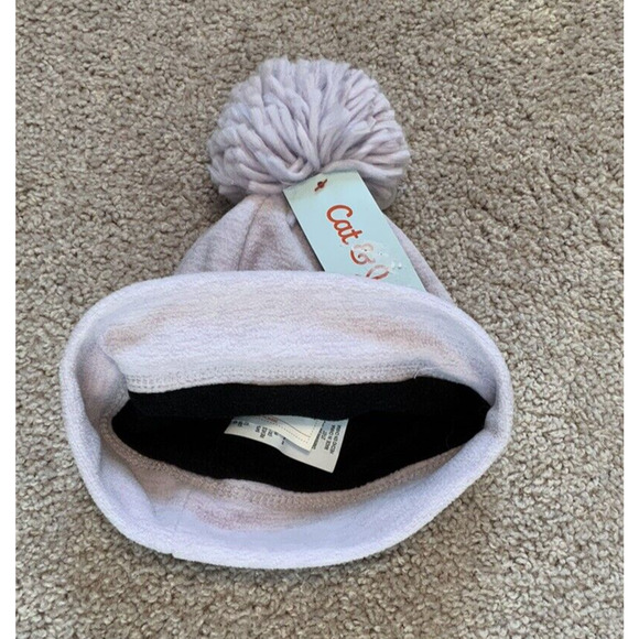 Cat & Jack Toddler Girls Purple Fleece Beanie Winter Hat with Pom Size 2T-5T - Picture 2 of 3